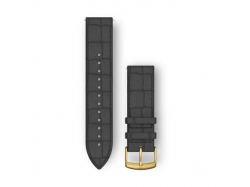 Pasek skórzany wytłaczany czarny ze złotym zapięciem do Venu Sq/FR 245/645/Vivoactive3/Vivomove 20 mm