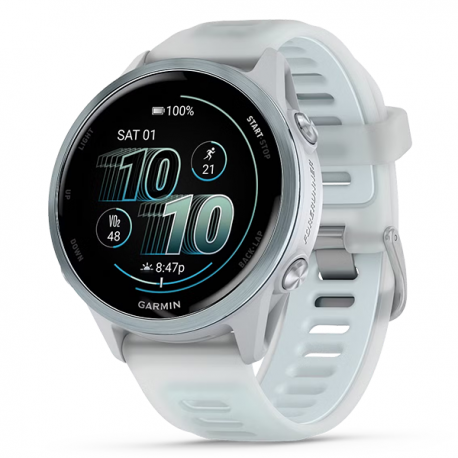 Forerunner 570 42 mm Aluminiowy w kolorze Cloud Blue z półprzezroczystym paskiem w kolorze Whitestone/Cloud Blue