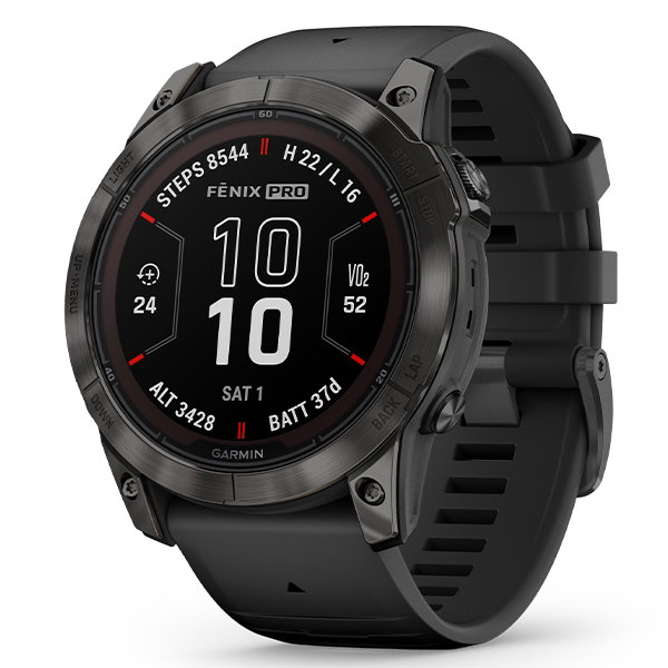 Fenix 7X Pro Sapphire Solar Carbon Gray DLC Titanium z czarnym paskiem z PL TOPO 2026.1 - Gwarancja 2 lata